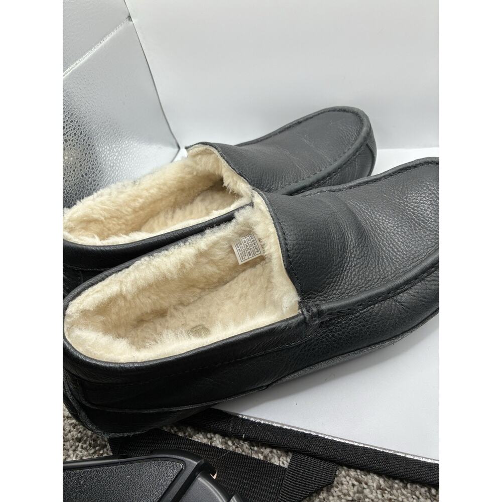 UGG Ascot Men's 11 Black Pebbled Leather Shearling Slipper Loafer 5379 EUC - Picture 6 of 7